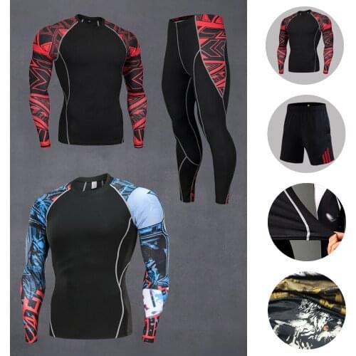 2020 Sportwear Suits Men Sport Shirt Mens Compression T-shirt Gym Running Fitness Leggings Tight Clothes