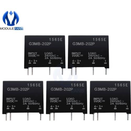 5PCS Relay Module G3MB-202P G3MB 202P DC-AC PCB SSR In 5V DC Out 240V AC 2A Solid State Relay Module For Arduino Diy Electronic