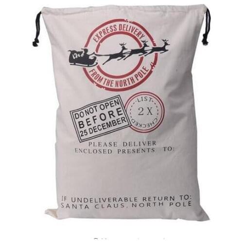 50 pcs/lot Free Shipping 50*70cm Large Canvas Santa Sack Color Elk Organic Heavy Canvas Christmas Gift Bags Drawstring Bag