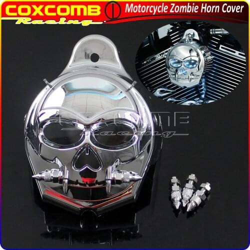 Motorcycle Accessories Chrome Skull Zombie Horn Cover For Harley Dyna Touring Sportster XL 883 Flasher Stock Cowbell Horn Cover