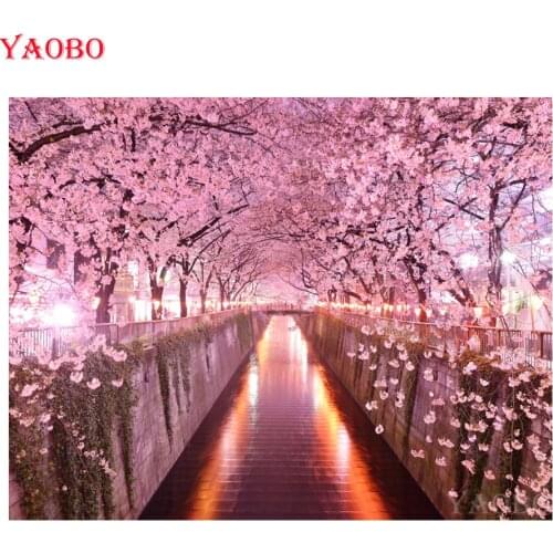 DIY Diamond Embroidery sakura tree landscape Diamond Painting Cross Stitch 3d pictures Diamond Mosaic Painting Rhinestone decor