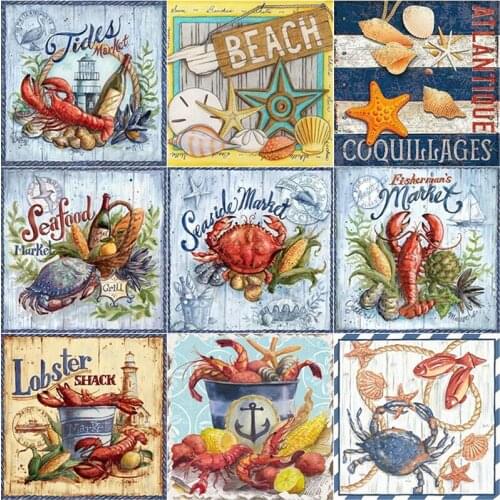 New 5D DIY Diamond Painting Full Square Round Drill Seafood Diamond Embroidery Sea View Cross Stitch Manual Art Home Decor Gift