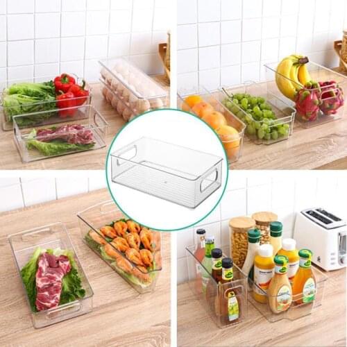 Large Transparent Refrigerator Organizer Bin Food Storage Containers Stackable Drawer Type Fridge Storage Bin with Cutout Handle