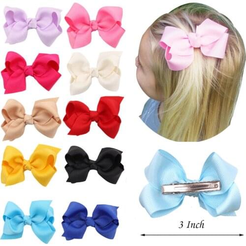 20 Color 3 Inch Kids Cute Solid Ribbon Hair Bow Hairpins Boutique Hair clips Handmade Princess Headwear Girls Hair Accessories