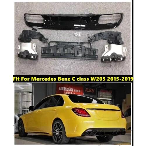 Car Rear Bumper Diffuser With Black/Silver Exhaust Pipes Fit For Mercedes Benz C-class W205 C63s Style C200 C300 2015-2019