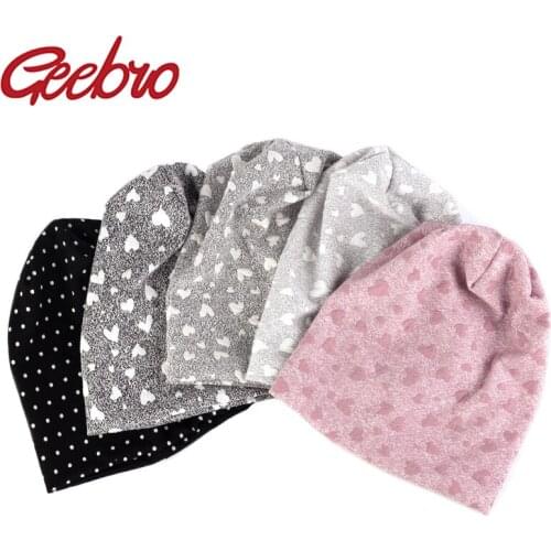 Geebro Women Fashion Love Pattern Casual Warm Skullies Beanie Hip Hop Knitted Slouchy Cap Female Soft Cotton Ladies Colorful Hat