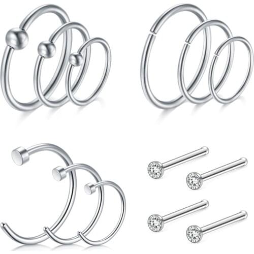 Nose Rings Hoop, 16G Nose Rings 8/10/12mm Septum Rings Hoop for Lip Nose Helix Cartilage Piercing Rings Jewelry