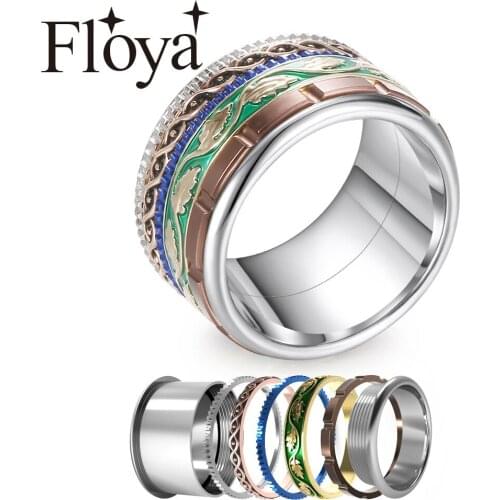 Floya BOHO Band Rings For Women Argent Rotatable Interchangeable Stainless Steel Rings Fashion Filled Ring Anilles