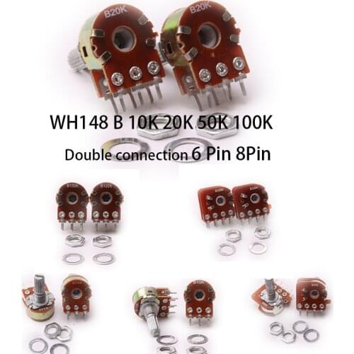Glyduino WH148 B10K 20K 50K 100K Double Connection 6 8 pins Linear Potentiometer Pot Single Joint for Arduino