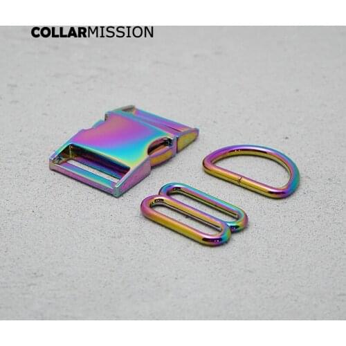 Metal Plated Buckle (Metal Buckle+ Adjust Buckle+ D Ring) For Backpack 30mm Webbing Rainbow Accessory DIY Handmade Pet Collar
