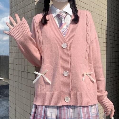 Japanese Cute Kawaii Cardigan Women Sweater Autumn Sweet Loose Long Sleeve Knitting Preppy Style Sweet Girls Solid Sweaters Coat