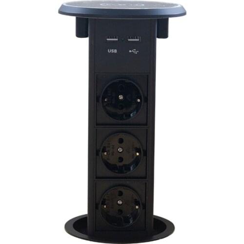 New design Pneumatic Air Spring Pop Up socket 3 EU Power outlets+2 USB Charging Port +Wireless Charger 10A AC100-240V