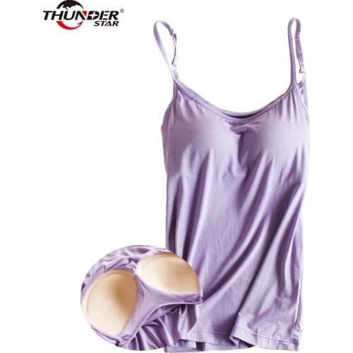 Padded Bra Tank Top Women Modal Spaghetti Strap Camisole with built in bra Solid Cami Top female Tops Vest Fitness Clothing