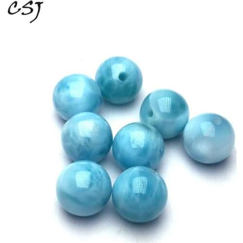 CSJ Natural blue larimar Loose Gemstone Half-Drill Beans 8mm For Women Femme Lady Diy Fine Jewelry