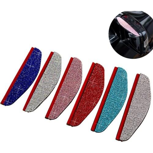 2021 New Car Rearview Mirror Decoration Side View Mirror Rain Visor Shield Anti-Glare Bling Rhinestones Mirror Eyebrow 2Pcs