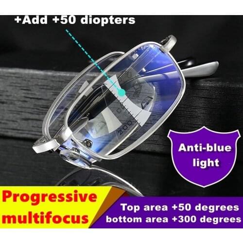 NONOR Metal Titanium Reading Glasses Men Anti Blue Light Eyeglasses Multifocal Glasses Progressive Bifocal Presbyopic Glasses