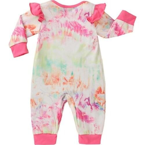Autumn Baby Girl Tie dye Bodysuit Infant Ruffled Long Sleeve Newborn Casual Infant Autumn One-Pieces Outfits Hot Sale