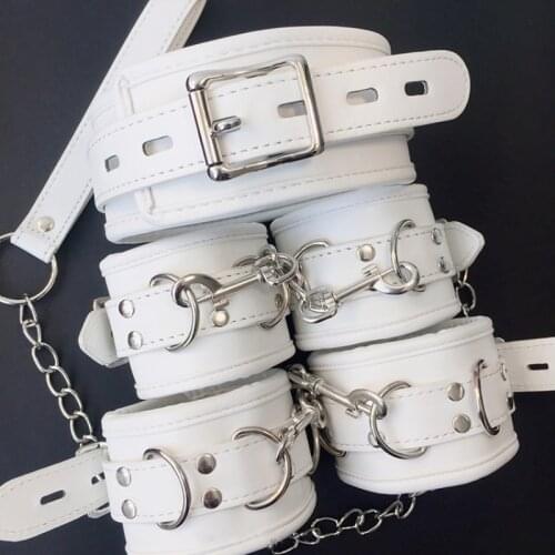 Couple White PU Leather Retro Adjustable Handcuffs Ankle Cuff Restraints BDSM Bondage Restraints Slave Adult Sex Toys Dropship