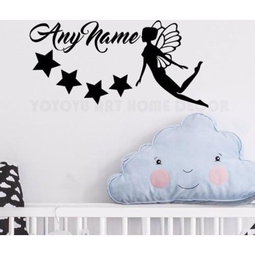 Personalized Name Fairy Stars Wall Sticker Any name Customade Girls Bedroom Wall Decor Decals Art Vinyl Mural for Nursery AY1168