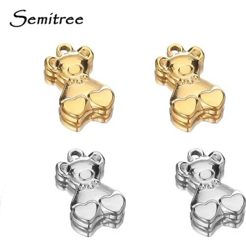 5pcs Stainless Steel Cute Heart Bear Pendant Animals Charms for DIY Jewelry Making Necklace Findings Crafts Bracelet Accessories