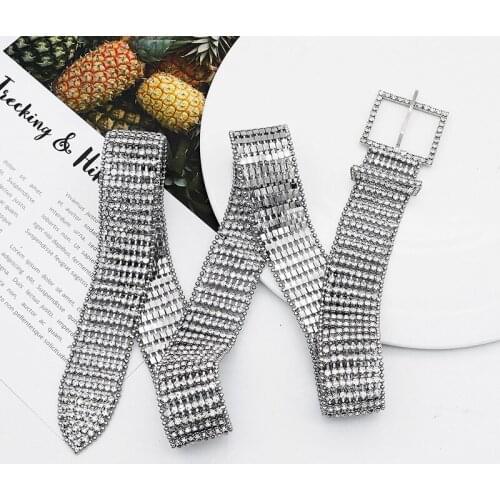 Transparent Rhinestone Belt for Women Dress Fashion Ladies Silver Color Long Belts Woman Wide Belts Luxury Brand Accessories