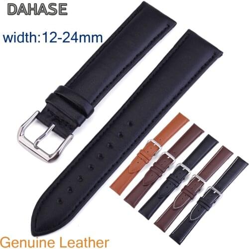 Genuine Leather Watch Band 24mm 22mm 20mm 19mm 18mm 16mm 14mm 12mm Cowhide Leather Watch Strap Replacement Belt with Spring Pins