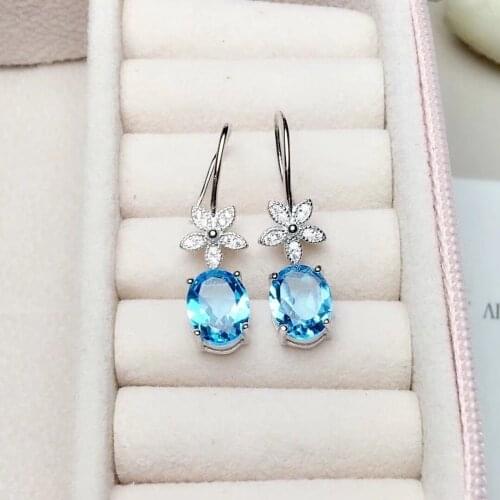 New design long gemstone sky topaz earring for Anniversary in 925 sterling silver fine jewelry for girls with gift box