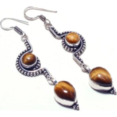 Genuine Tiger Eye Silver Overlay on Copper Earrings , Hand made Women Jewelry Gift, E5254