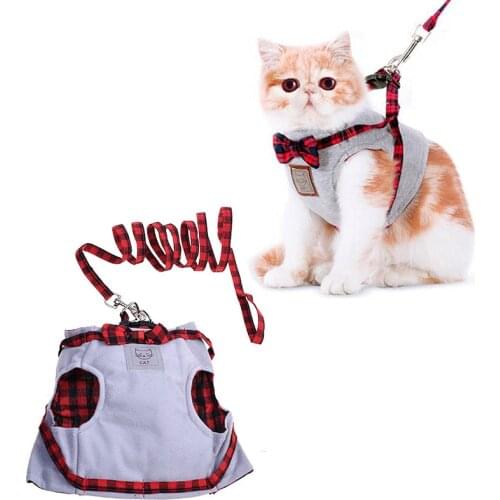 PetDog Harness For Small Medium Dog Vest Leash Set Plaid Bow Tie Cat Collar Puppy Traction Rope Outdoor Chest Strap Dog Jacket29