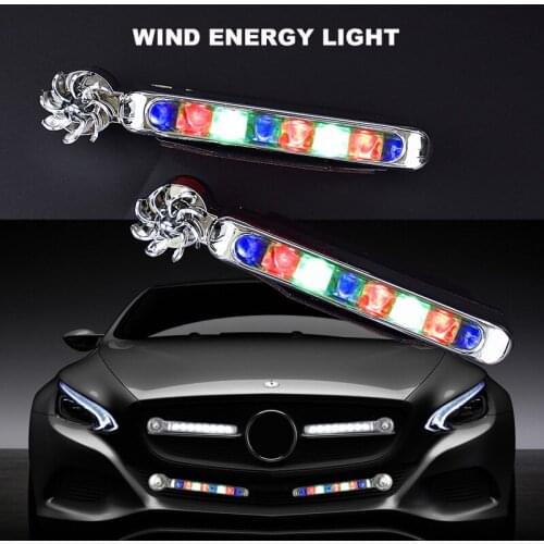 2pcs Wind Energy Light No Need External Power Supply LED Car Daytime Running Lights Rotation Fan Wind Power Auto Decorative Lamp