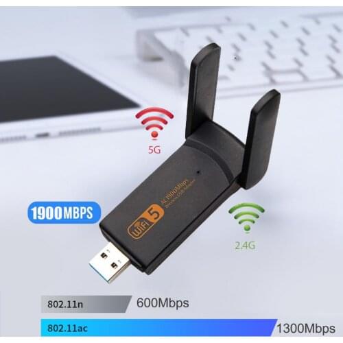 Black Plug Play AC1900Mbps USB3.0 Wireless WiFi Adapter Plastic Wireless Network Card Widely Compatible for Smart Phone