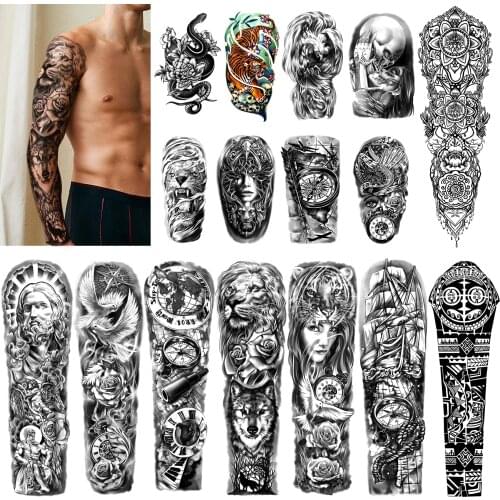New Hot Waterproof Big Extra Large Size Temporary Tattoos Full Arm and Half Arm Fake Stickers Body Art for Men Women