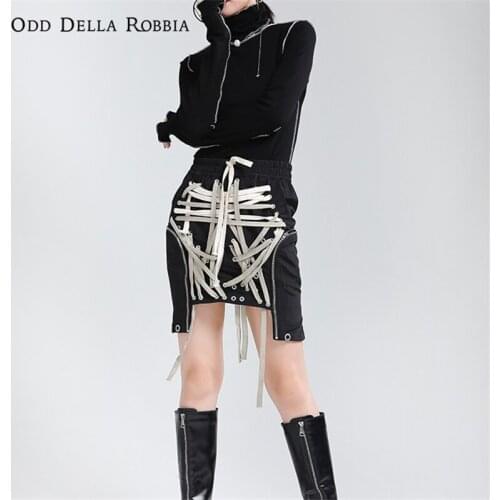 OddDellaRobbia 2021 Spring Women Gothic Fashion Streetwear Lace-Up Zipper Pockets Contrast Color Drawstring Lace-Up Skirt 1510