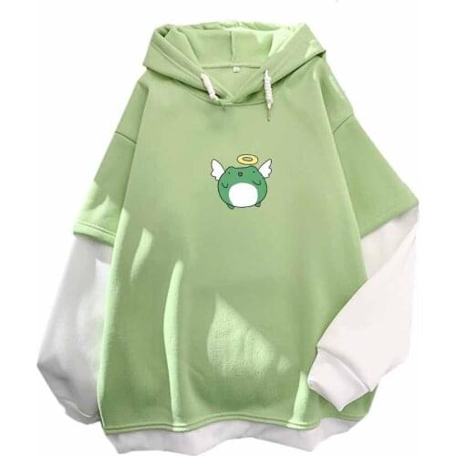Angel Frog Oversized Sweatshirt Women Pullover Hoodie Graphic Print Hip Hop Hoodie Casual Kawaii Clothes Aesthetic Winter 2021