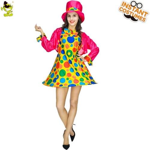 New Women Colorful Clown Costume Funny Dress Up Clown In Carnival Party Cosplay Colorful Clown Dress For Women