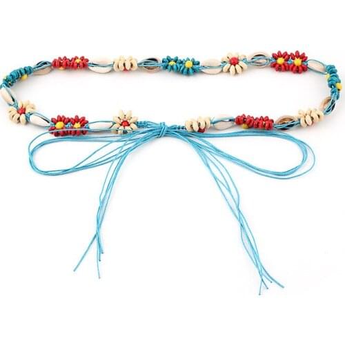 Belt Women 2020 Flowers Shells Knitted Women Belt Braided Waist Female Conch Rope Thin Waistband Variety Dress Belts For Women