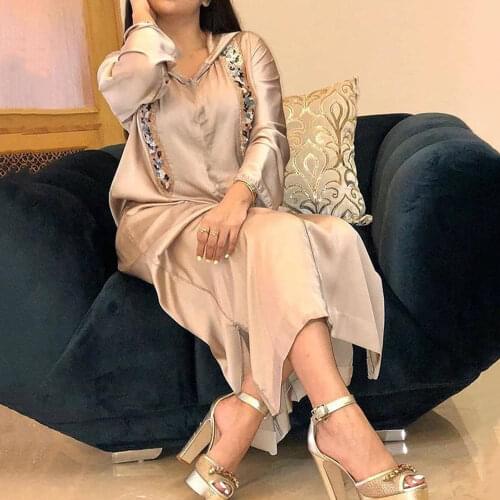 Boho Women Long Fashion Spring Dress Champagne African Female Long Sleeve Hooded Casual Vintage Muslim Jellaba Kaftan Dress