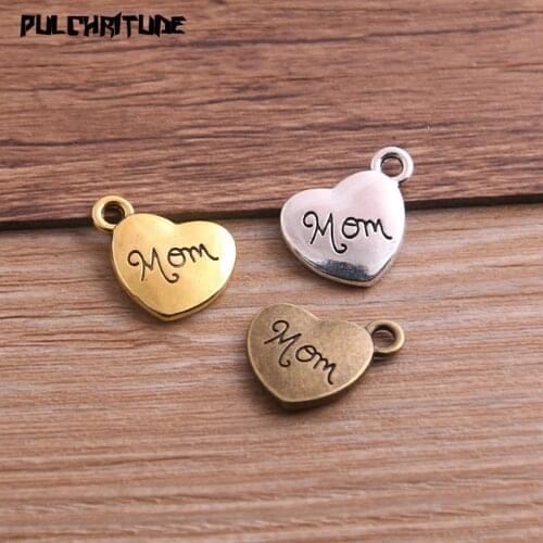 10PCS 14*18mm Three Color Metal Zinc Alloy Letter "Mom" Heart Charms Fit Jewelry Pendant Charms Makings