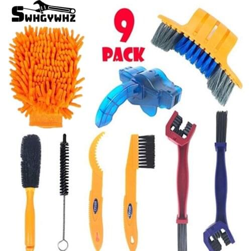 9pcs Bike Chain Cleaner Bicycle Cleaning Tool Kit Bicycle Tire Brush Brake Disc Cleaner Mtb Washing Set