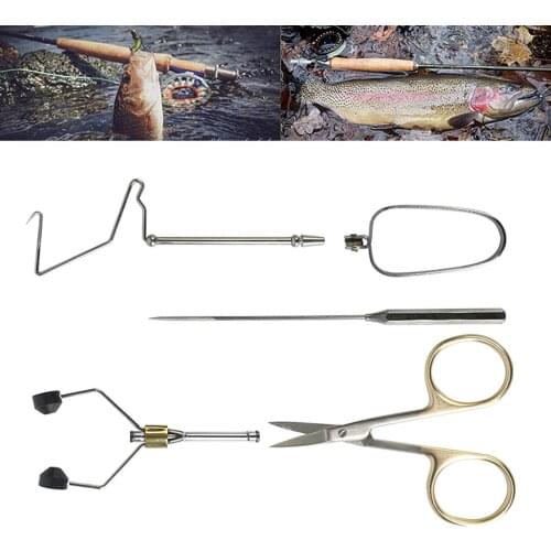 5x Fly Tying Tools Material Supplies Whip Finisher Dubbing Needle Bobbin Thread Holder Scissor with Box