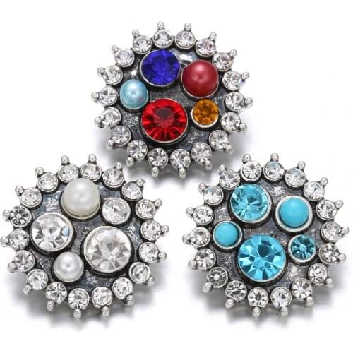 6pcs/lot New 18mm Snap Buttons Rhinestone Lot Colorful Flower Metal Snap Jewelry Fit 18mm Charm Snaps Bracelets Bangle Jewelry