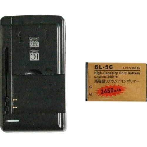 2450mAh BL-5C BL5C BL 5C Gold Replacement Battery + Universal Charger For Nokia C2-06 C2-00 X2-01 1100 6600 1000 1010 1111 ect