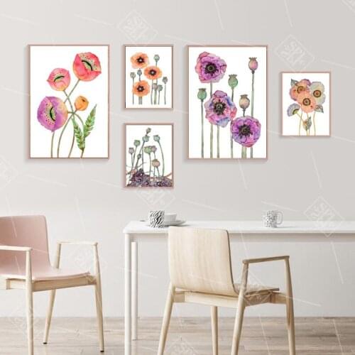 Watercolor Poppy Flower Canvas Painting Cute Cartoon Posters And Prints Wall Pictures For Living Room Home Decoration No Framed