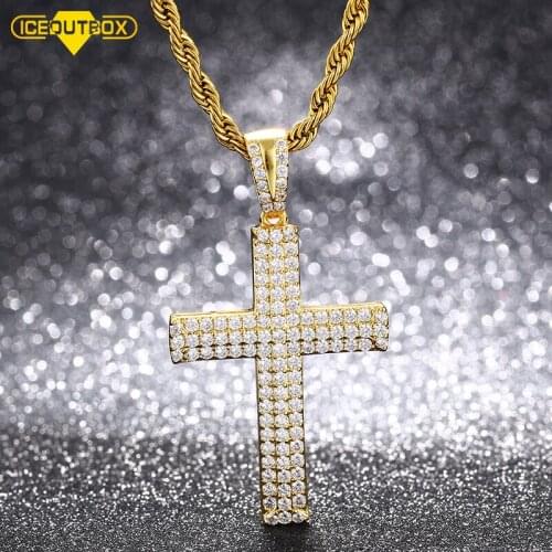 ICEOUTBOX Hollow Back Cross Pendant Necklaces Mens Women Hip Hop Jewelry Iced Out AAA+ Bling CZ Stone Gifts Dropshipping