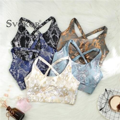 SVOKOR Sexy Sports Bra Women Backless Push Up Bra Snake Bronzing Cross Back Bras Female Detachable Chest Pad Underwear