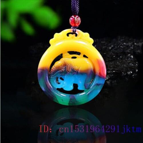 Color Jade Elephant Pendant Gemstone Jewelry Natural Double sided Chinese Carved Gifts Charm Fashion Amulet Necklace Jadeite