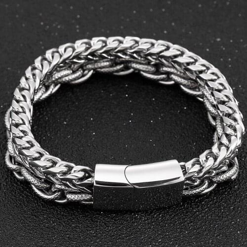Mens Double Layer Stainless Steel Braided Link Chain Bracelets Charm Man Party Wristband Male Spacial Jewelry Friendship Gifts