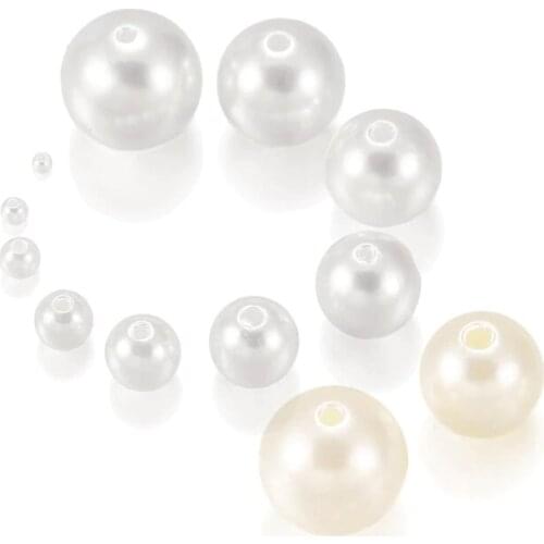 Hot Sale 10-400pcs/lot 3-20mm Straight Holes Acrylic Imitation Pearl Bracelet Round Beads For DIY Craft Jewelry Making Supplies