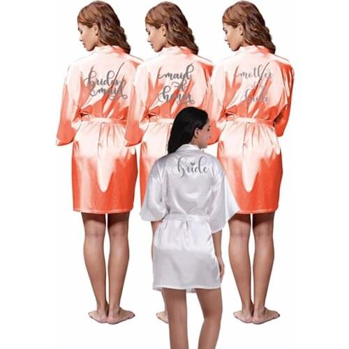 New bride bridesmaid robe with white black letters mother sister of the bride wedding gift bathrobe kimono satin robes