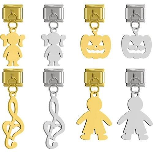 Hapiship 2020 Original Daisy Boy Girl Heart Notes. Pumpkin Charm Link Fit 9mm Bracelet Stainless Steel Jewelry Making DJ262